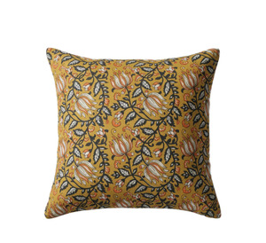 Housse de coussin carrée personnalisable en coton 100% imprimé à la main motif floral, style ethnique indien, amovible - Product Image 1