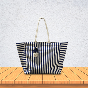 Bolsa de Playa de Lona a Rayas JuteHome, Casual, Lavable, de Gran Capacidad, con Asa Larga para el Hombro, Abertura Superior, para Vacaciones y Viajes - Product Image 1