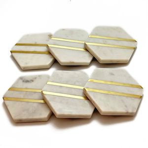 Modern Design <b>Marble</b> <b>Coaster</b> With Brass Strip Stone <b>Coaster</b> With Brass Mats & Pads At very best selling Price - Product Image 5