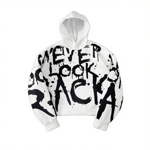 Men's <b>White</b> Regular Fit <b>Quarter</b> <b>Zip</b> Stand Collar Anti-Shrink Hoodie Dripping Letter Print Streetwear Acrylic Blend Knitted - Product Image 2