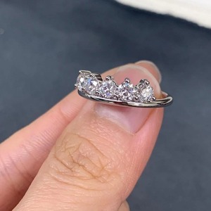 VVS Round Cut Crown Shape Lab Grown Diamond Five Stone Half Eternity Engagement Band <b>Stacking</b> Bridal Wedding Contoured Band - Product Image 5