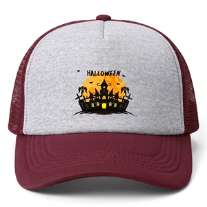 Gorra de Camionero de Halloween con Diseño de Castillo Espeluznante, Frente Blanco, Parte Trasera de Malla Verde Oliva, Ajustable, Unisex, para Fiestas - Product Image 4