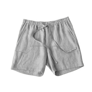 Short en coton et lin brodé de logo personnalisé OEM short décontracté respirant à taille élastique avec cordon de serrage - Product Image 6
