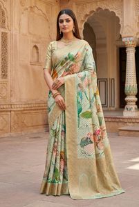 Sari Tradicional Indio de Seda Banarasi con Trabajo de Tejido Zari para Bodas y Eventos Festivos, Atuendo para Mujer - Product Image 3