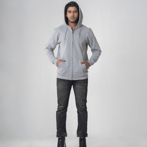 <b>Classic</b> Zipper-Up <b>Hoodie</b> <b>Men</b> Fleece 100% Cotton Soft Knit Lined Warm Comfort Fit Drawstring Hood Ribbed Cuffs <b>Grey</b> color <b>hoodie</b> - Product Image 1