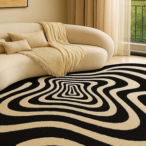 Luxury Modern <b>Hand</b> <b>Tufted</b> Wool <b>Rug</b>, Black Beige Abstract Irregular Carpet Living Room <b>Rug</b>, Mid Century Statement Carpet,Decor - Product Image 3