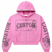 Hoodie personnalisé haut de gamme avec strass, fermeture éclair, look tendance, style streetwear décontracté, coupe oversize, service OEM, pour unisexe