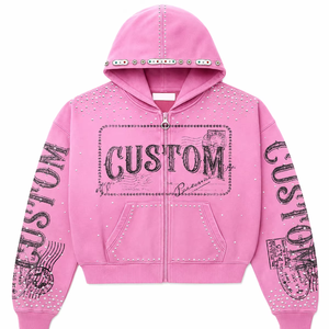 Sudadera con capucha premium personalizada con pedrería, estilo moderno, informal, estilo urbano, extragrande, servicio OEM, para unisex - Product Image 3