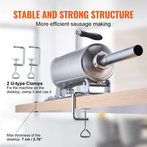Food Grade Stainless Steel Manual Sausage Stuffer 2.5 L/6 LBS Horizontal Sausage Machine with <b>U</b> Type <b>Clamp</b> for Meat Processing - Product Image 3