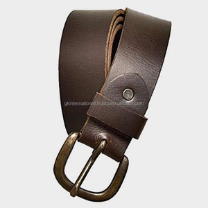 Ceinture décontractée en cuir marron foncé de haute qualité faite à la main pour unisexe avec boucle en laiton à broche unique finition antique toutes tailles - Product Image 2