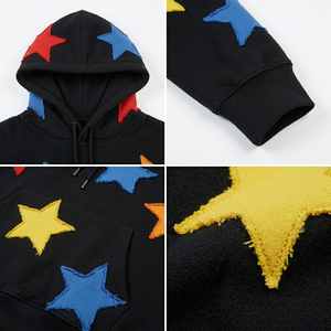 Sweat-shirt à capuche pour homme en polyester et coton avec appliqué, motif étoile multicolore, style streetwear décontracté - Product Image 4