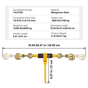 Paquete de 2 Tensoras de Cadena con Trinquete de 1/4''-5/16'', Carga de Trabajo Segura de 2600 Libras, 2 Ganchos de Agarre para un Transporte Seguro de Cargas - Product Image 3