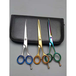 Ensemble de ciseaux de coiffure professionnels en acier inoxydable avec anneaux de doigts colorés et pochette de rangement - Product Image 4