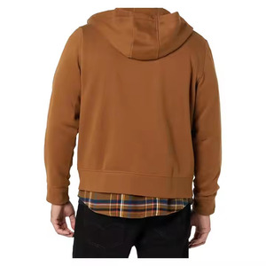 Sudadera con capucha de forro polar marrón para hombre al por mayor, con cremallera completa, cordón ajustable, estilo casual, color liso - Product Image 6