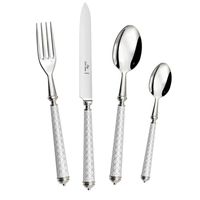 Ensemble de couverts de luxe de style français - 4 pièces avec poignées à motif géométrique, acier inoxydable poli miroir