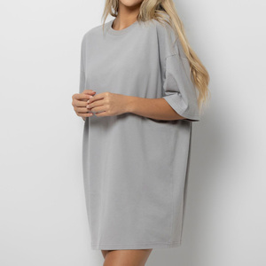Oversized Gray Knitted T-Shirt Dress Half Sleeve O-Neck Solid Casual Style Short Length Women's Wear - Product Image 4
