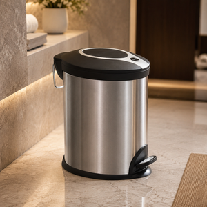 Stainless Steel Pedal Dustbin Round Garbage <b>Bin</b> With <b>Lid</b> Foot Step Trash Can For Bathroom Kitchen Office Home - Product Image 1