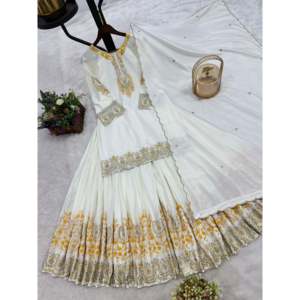 Ensemble de costume de soirée pour femmes de marque, haut fantaisie - Plazzo et Dupatta - Product Image 5