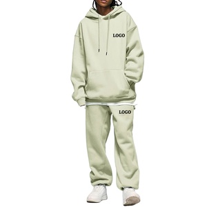 Chándal de lana informal de 2 piezas personalizado para mujer profesional, conjuntos de chándal, Tops largos, patrón sólido para correr en invierno - Product Image 1