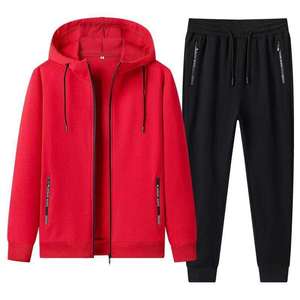 Conjunto deportivo transpirable para hombre, conjunto deportivo de algodón grueso personalizado para hombre, conjunto deportivo con cuello redondo y diseño de paneles. - Product Image 1
