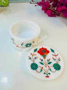 Round Marble Inlaid Jewelry <b>Box</b> <b>Floral</b> Stone Case White Marble <b>Box</b> for Wedding Gift Home Decor - Product Image 3