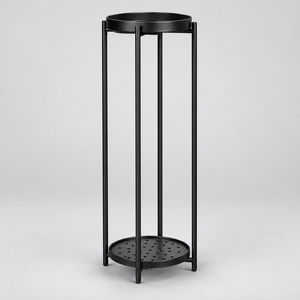 Soporte Moderno de Metal Negro de 2 Niveles para Plantas, Soporte Redondo para Macetas, Decorativo para Interiores, Exteriores, Jardín, Balcón, Patio - Product Image 1