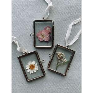 Cadre flottant double en laiton vintage avec chaîne dorée pour l'affichage de fleurs pressées, spécimens ou photos, idéal pour la décoration murale de la maison - Product Image 3