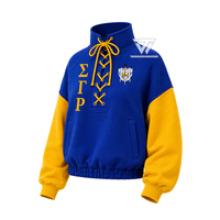 Toptan Yunan Sigma Gama Rho Kız Öğrenci Yurdu Giyimleri İşlemeli Bağcıklı Yarım Balıkçı Yaka Sweatshirt Kadın Renk Bloklu Kazak