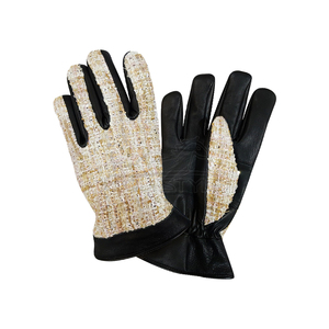 Boucle Tweed Leather <b>Gloves</b> Winter Textured <b>Wool</b> Blend Unisex Fashion Full Finger Warm Bulk Elegant Driving <b>Gloves</b> - Product Image 5