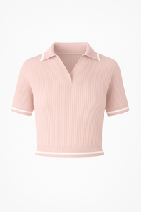 Polo de Punto Acanalado para Mujer con Logotipo Personalizado, Manga Corta con Ribete en Contraste, Top Transpirable de Moda Casual, Venta al Por Mayor de Fábrica - Product Image 6