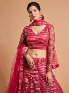 Ensemble jupe et haut court en mousseline brodée de fil rose, coupe trapèze, col en V, pour soirée, polyester/coton - Product Image 3