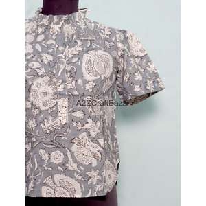 Blusa Casual de Verano para Oficina, Diseño Floral Bohemio, 100% Algodón Puro, Tejido con Estampado Indio, Ecológica y Transpirable - Product Image 2