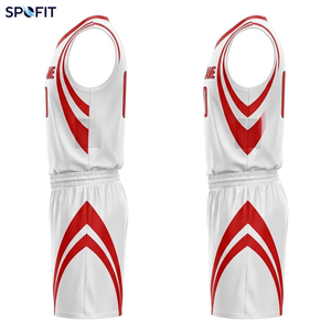 SPOFIT ชุดเสื้อบาสเก็ตบอลสีขาวสีแดงซับลิเมชั่นคอวีแขนกุดระบายความชื้นได้ดีชุดตาข่ายผู้ใหญ่ไม่จำกัดเพศ - Product Image 3
