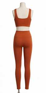Ensemble de yoga 2 pièces : Soutien-gorge de sport dos nageur à col carré en Spandex à séchage rapide et Leggings taille haute, Tenue de sport unie - Product Image 2