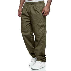 Pantalones Cargo Casuales Ligeros y Resistentes al Viento, 100% Algodón, Cintura Media, Frente Plano, Transpirables, Cintura Elástica - Product Image 1