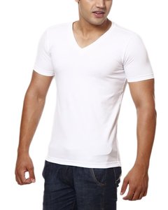 Camiseta de algodón hilado con cuello en V para hombre, estilo casual elegante, corte regular, manga corta, color sólido, 100% algodón/mezcla, 160g, transpirable, ecológica. - Product Image 3