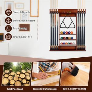 Soporte de Pared para Tacos de Billar de Madera de Pino Marrón, con Capacidad para 8 Tacos, 16 Bolas y 5 Compartimentos de Almacenamiento, para Bares y Armarios del Hogar - Product Image 6