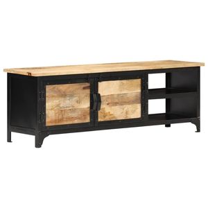 Mobile TV di medie dimensioni in legno massello di mango nero e marrone, elegante supporto - Product Image 1