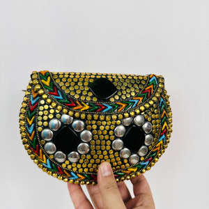 Bolso de mano con diseño de mosaico de Metal dorado de estilo Vintage moderno, bolso cruzado de piedra con Chip de escultura antigua pulida elegante - Product Image 5