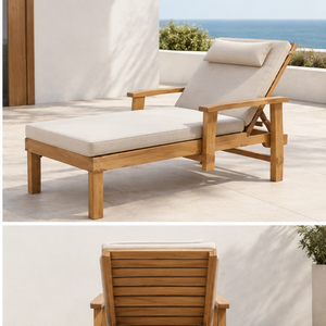 Chaise longue d'extérieur moderne en teck massif pour jardin, patio, bord de piscine, mobilier de détente pour maison, hôtel, complexe hôtelier, villa - Product Image 5