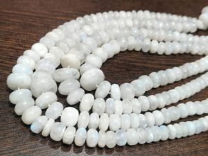 Perles de pierre de lune arc-en-ciel blanches naturelles, rondes, lisses, graduées de 6 à 12 mm - Product Image 2