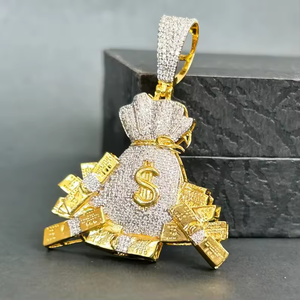 Money Bag Pendant 925 silver Plated Moissanite Hip Hop Themed Charm Men's Everyday Wear - Product Image 4