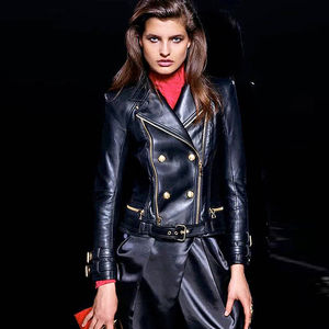 Chaquetas de motociclista a la moda para mujer, chaqueta de cuero corta y ajustada para mujer, chaquetas de cuero de alta calidad para mujer - Product Image 2