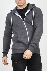 Sudadera con capucha gris para hombre, corte regular, forro polar de algodón, informal, con cremallera, bolsillo frontal, para otoño - Product Image 4