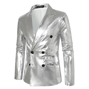 Veste Métallique Homme, Blazer Noir Brillant Croisé pour Femme et Homme, Veste de Costume Élégante à Paillettes, Costume de Soirée Discothèque - Product Image 4