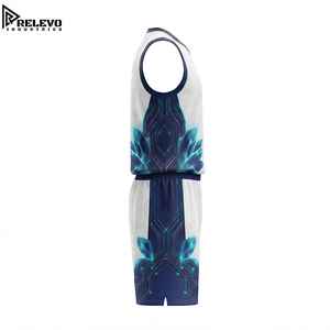Conjunto de Camiseta y Pantalones Cortos de Baloncesto Sublimados para Hombre, Diseño OEM Premium, Estampado Cyberpunk de Cristal Luminoso Blanco y Azul, Uniforme Deportivo - Product Image 3