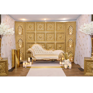 Punjabi <b>Wedding</b> Roka Ceremony Stage Back <b>Frame</b> Customized Indian <b>Wedding</b> Gold Maharaja Sofa Set Traditional Treated Wood Theme - Product Image 1