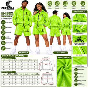 ชุดวอร์มโพลีเอสเตอร์น้ำหนักเบาแบบ unisex แห้งเร็ว สปอร์ต เสื้อแจ็คเก็ตฤดูร้อน กางเกงขาสั้น สีเขียวล้วน แขนยาว ซิปหน้า ชุดกีฬา - Product Image 6
