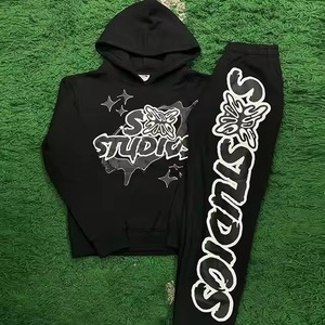 Ensemble de survêtement streetwear pour homme en coton épais 100 % avec impression en relief et logo personnalisé - Product Image 2