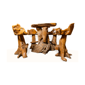 ARTERRA Premium Eco-Friendly Antique Rustic Teak Root Bar <b>Table</b> Set <b>with</b> Handcrafted <b>Stools</b> for Hotel Bar Cafe & Resort - Product Image 1
